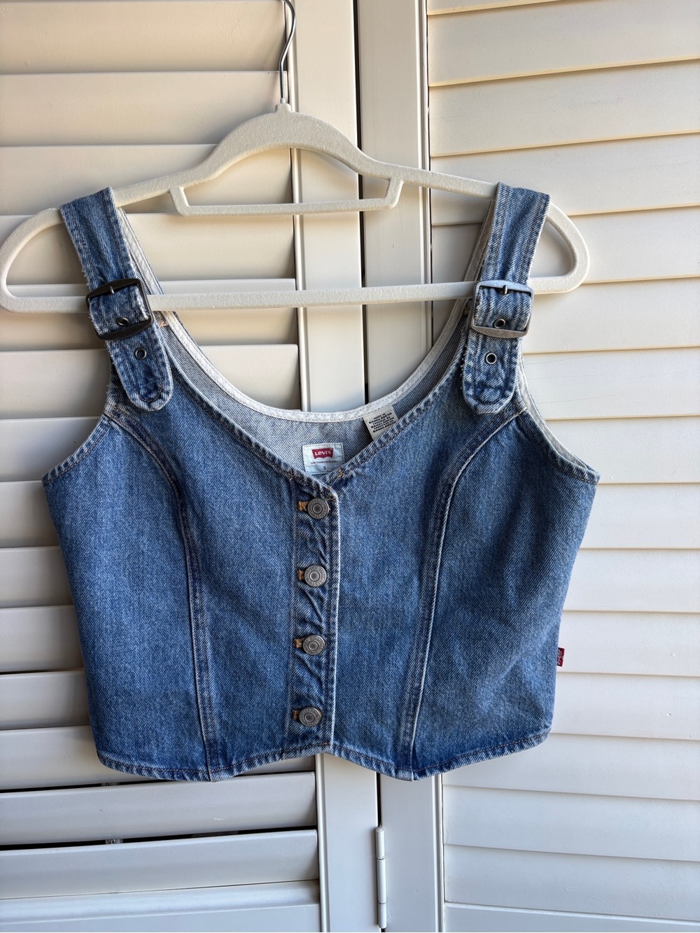 Levi's Blue Denim Button-Front Cropped Tank